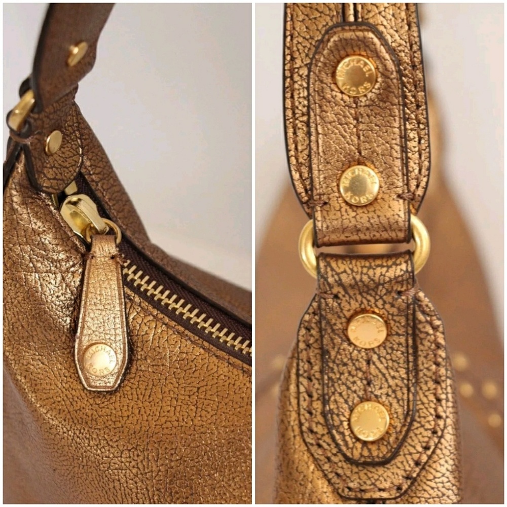 MICHAEL KORS Studded Gold Hobo Handbag Leather - Picture 6 of 8